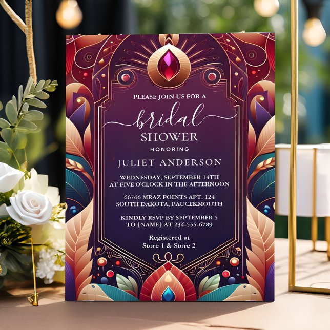 Get Soft Teal Fall Bold Jewel Tone Bridal Shower Invitation (Creator Uploaded)