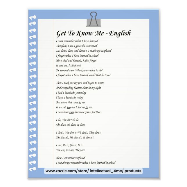 Get To Know Me - English  Photo Print (Front)