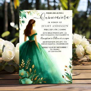 Get Trees Gold Mint Glam Emerald Green Quinceanera Invitation