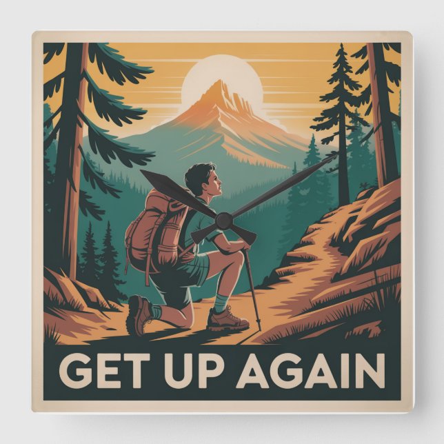 Get Up Again Square Wall Clock (Front)