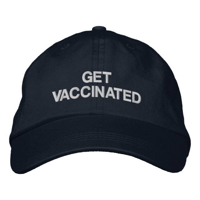 Get Vaccinated navy blue white custom text Embroidered Hat (Front)