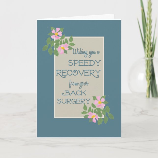 Get Well, Back Surgery Card, Pink Dogroses, Blue Card (Front)