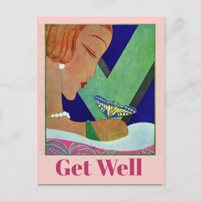 Get Well Butterfly, Vintage Style Postcard (Front)
