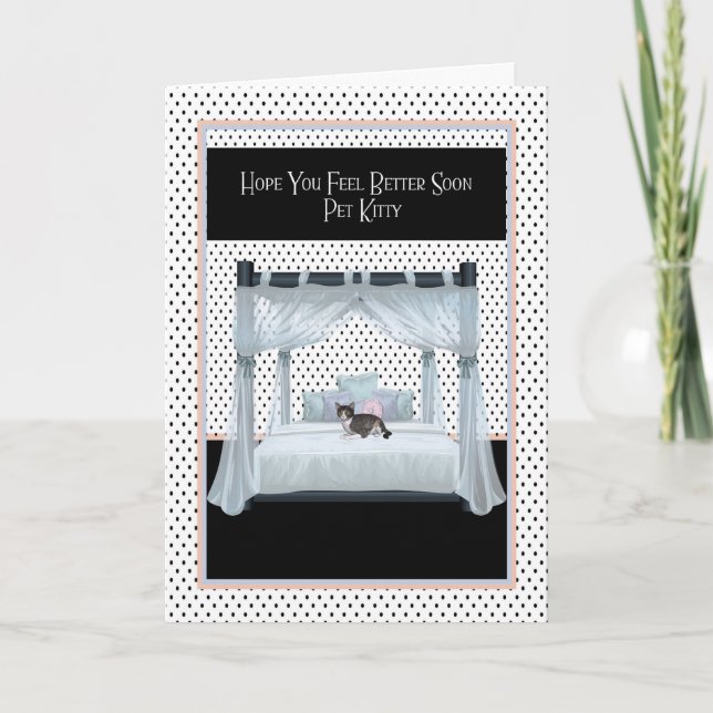 Get Well Card for Cat on Four Poster Bed (Front)