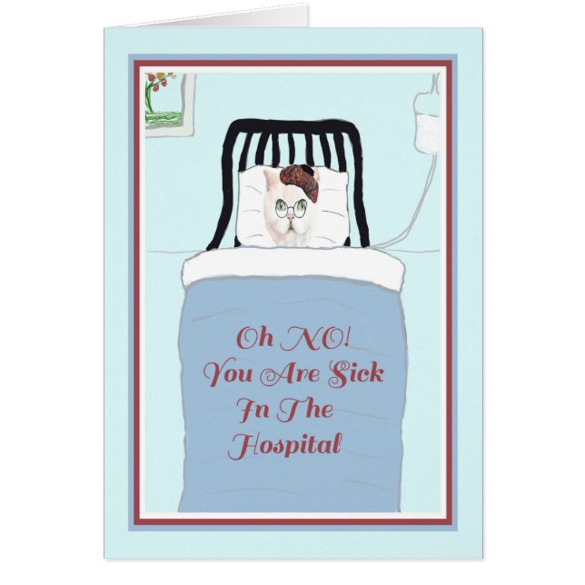 Get Well Card for Child with Cat in Hospital Bed (Front)