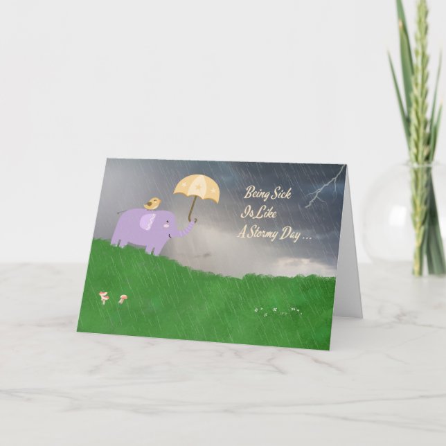 Get Well Card for Child with Elephant & Umbrella (Front)