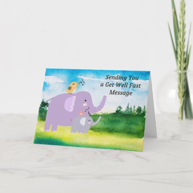 Get Well Card for Child with Elephants. (Front)