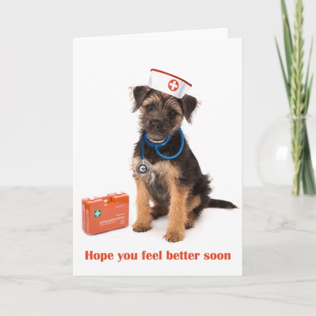 Get well card of Dog with nurse outfit (Front)
