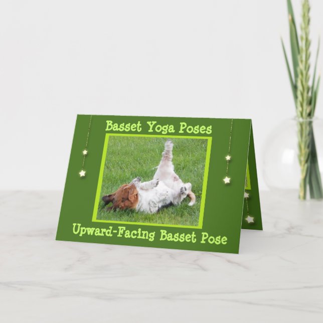 Get Well Card w/Funny Basset Hound Yoga Poses (Front)