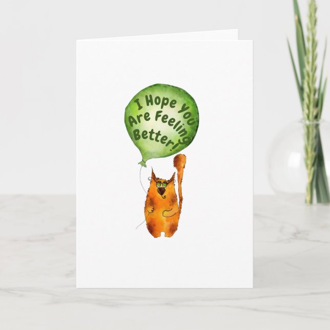 Get Well Card with Cat and Balloon (Front)