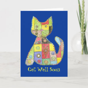 Get Well Card with patchwork cat