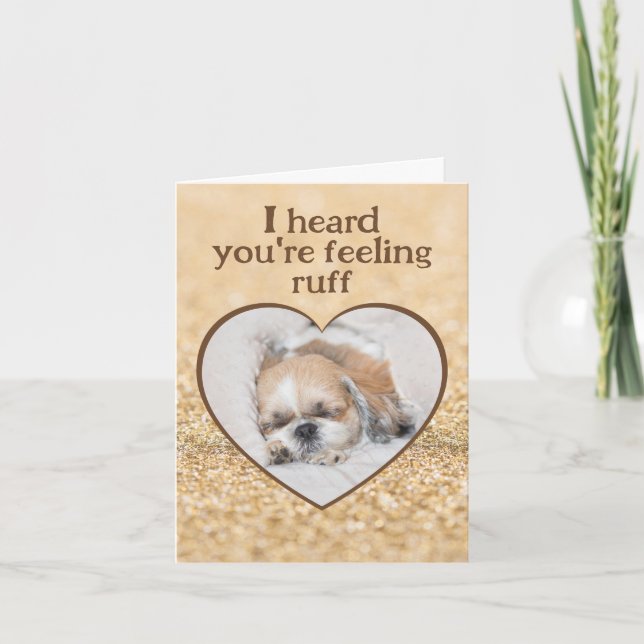 Get well cute dog shihtzu sleeping heart sparkles card (Front)