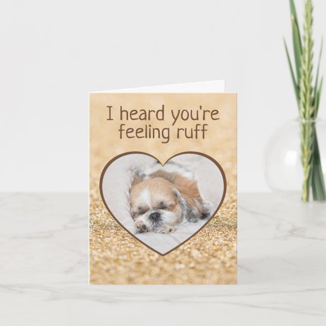Get well cute dog shihtzu sleeping heart sparkles card (Front)