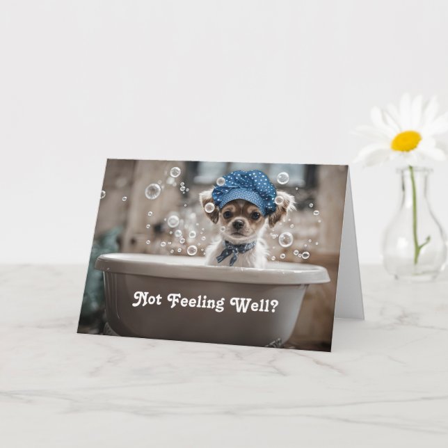 Get Well Feel Better Cute Chihuahua Puppy Dog Card (Small Plant)