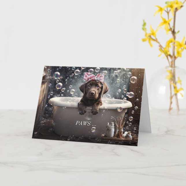 Get Well Feel Better Cute Lab Puppy in a Spa  Card (Yellow Flower)