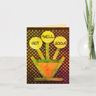 GET WELL Flower pot & flowers yellow glow Card