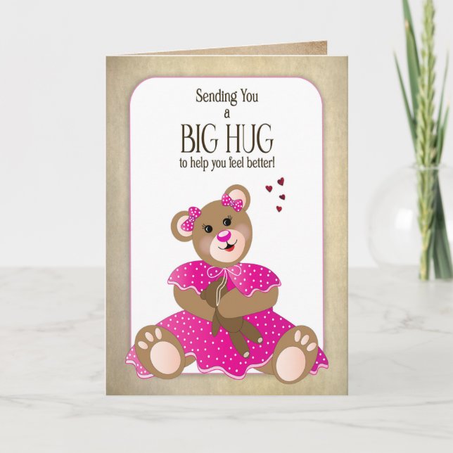 Get Well for Kids Girl Teddy Bear Hugging Bear Car Card (Front)