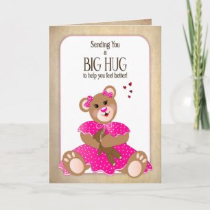 Get Well for Kids Girl Teddy Bear Hugging Bear Car Card
