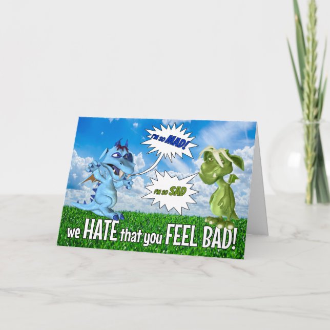 Get Well for Kids Mad and Sad Dragons Card (Front)