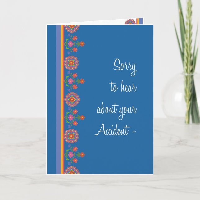Get Well from Accident Card Rangoli Border on Blue (Front)