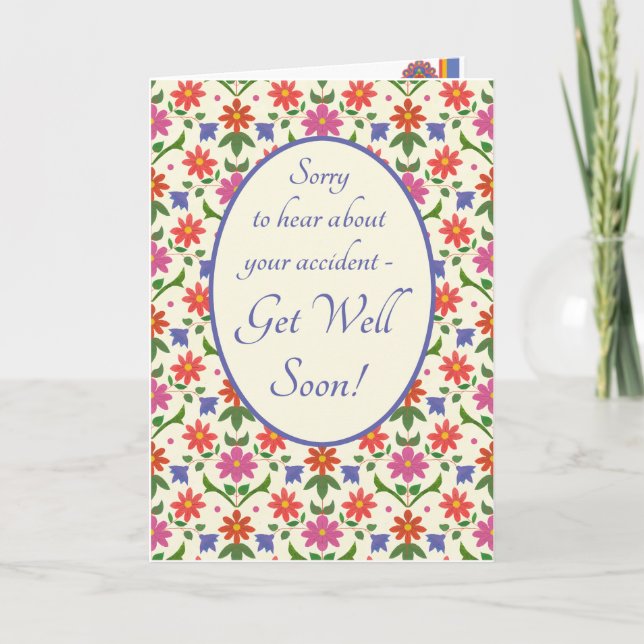 Get Well from Accident Card, Rangoli Flowers Card (Front)