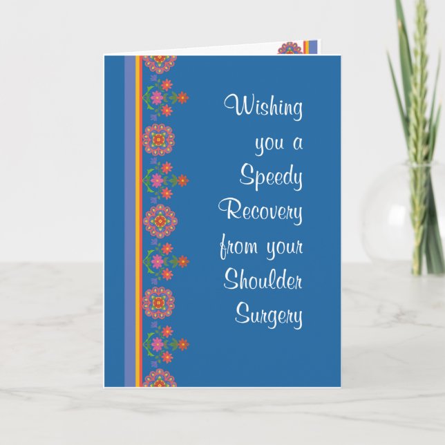 Get Well from Shoulder Surgery Rangoli Border Blue Card (Front)