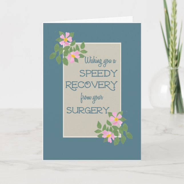Get Well from Surgery Card, Pink Dogroses, Blue Card (Front)