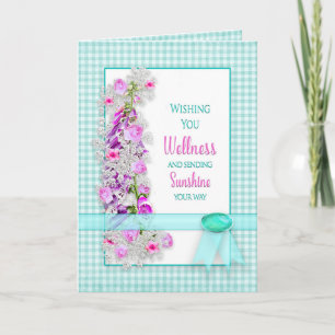Get Well, Garden Flowers on Gingham Card