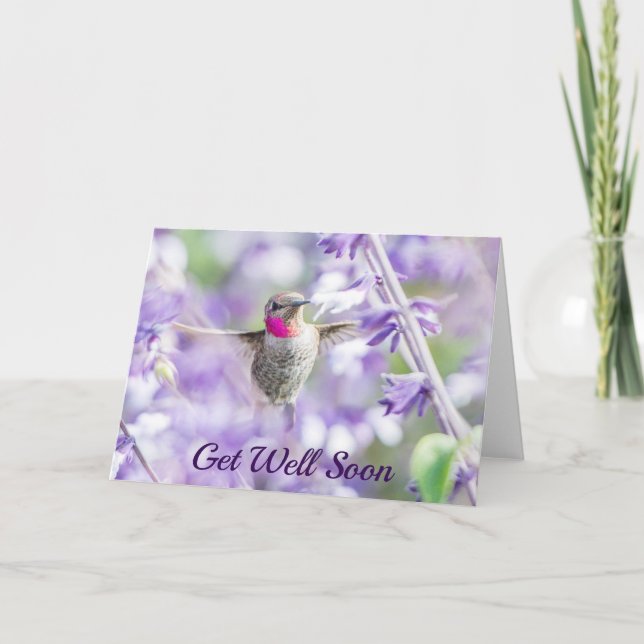 Get Well | Hummingbird Pink and Purple Card (Front)