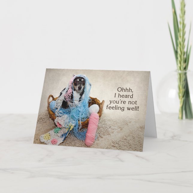 GET WELL - HUMOR - DOG TANGLED IN YARN CARD (Front)