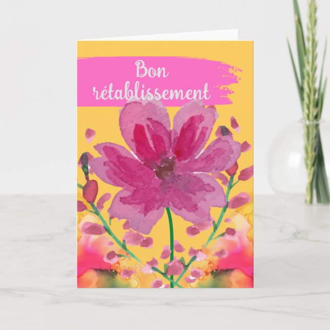Get well in French Watercolor Flowers Card (Front)
