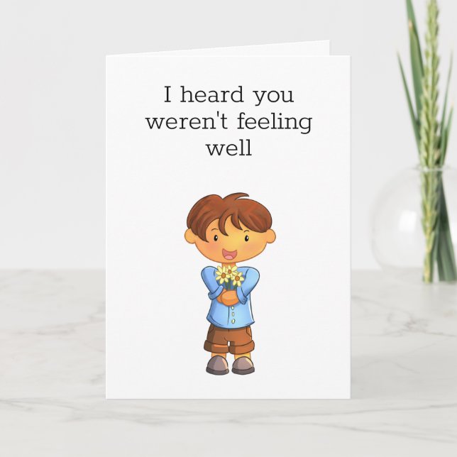 Get Well Little Boy Holding Bouquet  Card (Front)