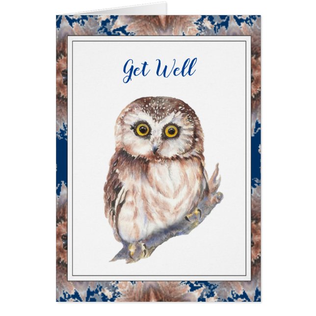 Get Well Love & Hugs  Cute Little Owl Bird (Front)