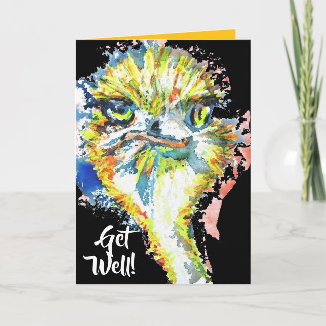 Get Well Please! Ostrich Face Get Well Card (Front)