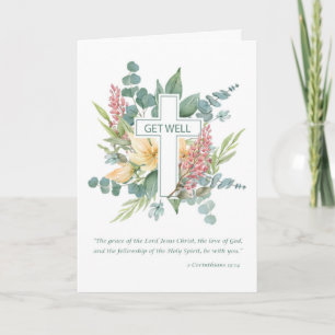 Get Well Religious Cross Watercolor Wildflowers Card