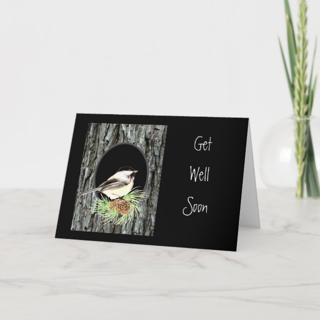 Get Well, Scripture, Peter 5:7,Chickadee, Nature Card (Front)
