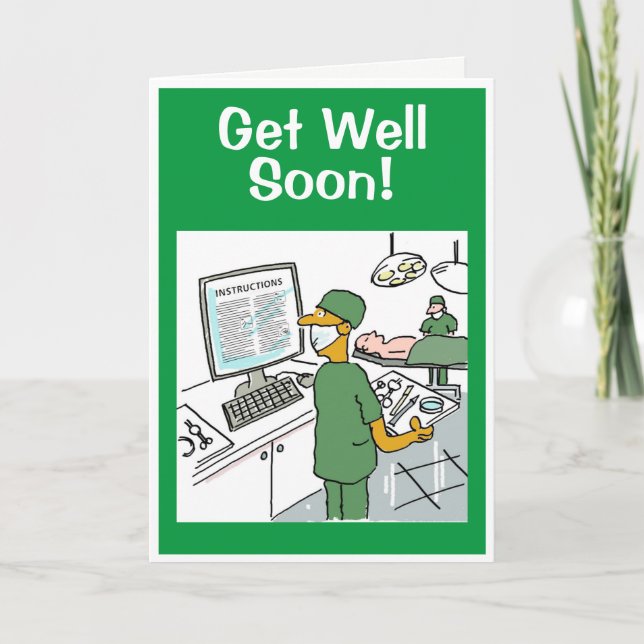 Get Well Soon - Asian Surgeon Checks Instructions Card (Front)