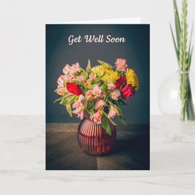 Get Well Soon Beautiful Vase of Flowers Photograph Holiday Card (Front)