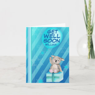 Get well soon boy named Koala Card Blue