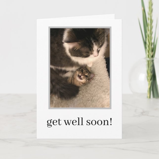 Get Well Soon Card - Cat Nursing Kitten Better (Front)