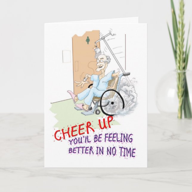 Get Well soon card. Funny Grandpa in wheelchair Card (Front)