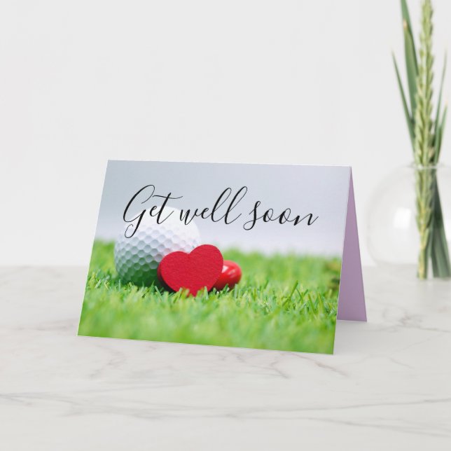 Get Well Soon card to golfer with golf ball & tee (Front)