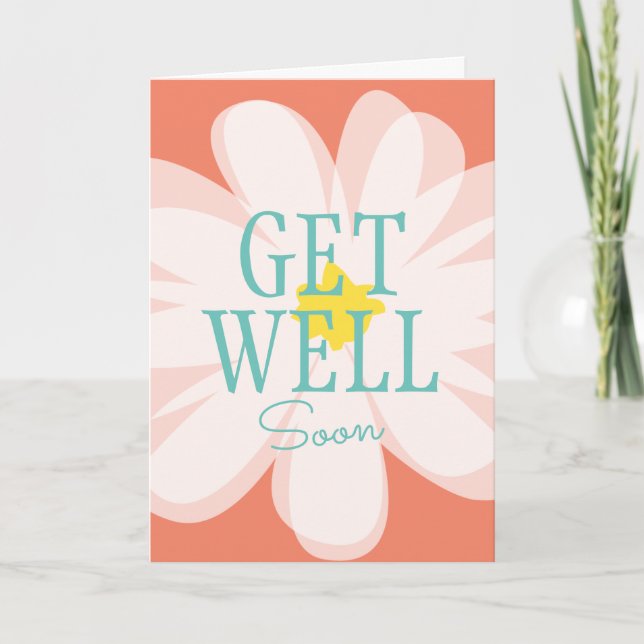 Get Well Soon card with daisy flower drawing (Front)