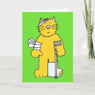 Get Well Soon Cartoon Cat with Bandages. Card