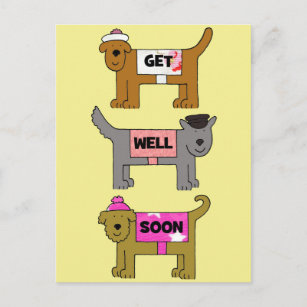 Get Well Soon Cartoon Dogs in Clothes. Postcard