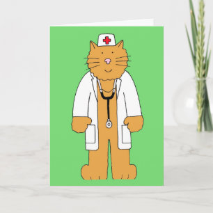 Get Well Soon Cat Dressed as a Medic Cartoon Card