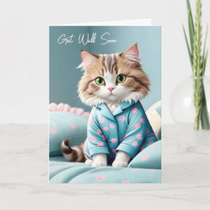 Get Well Soon Cat In Pyjamas Card