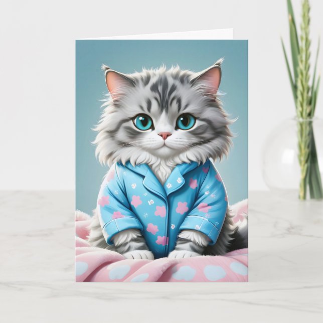 Get Well Soon Cat In Pyjamas Card (Front)