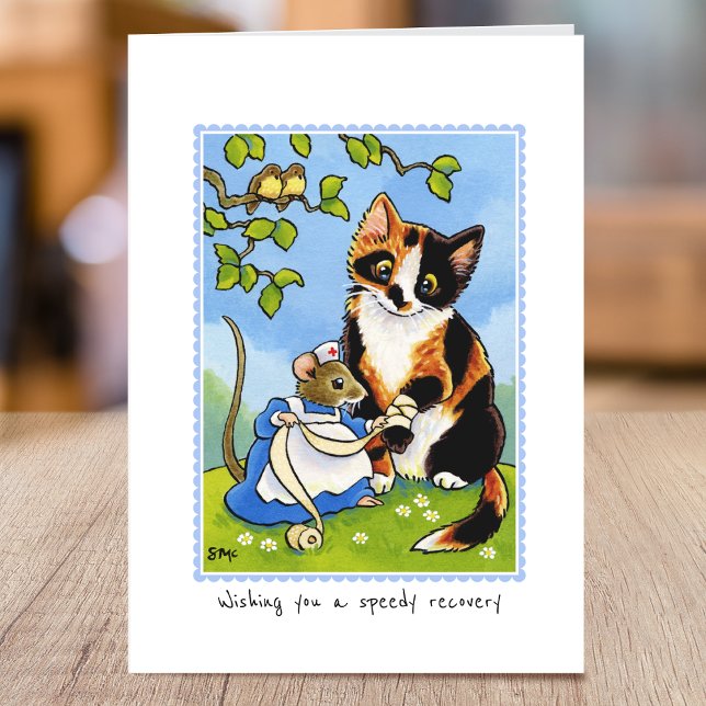 Get Well Soon Cat Mouse Custom Folded Card (Creator Uploaded)