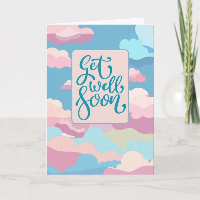 Get Well Soon - colorful clouds Card (Front)